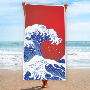 Red Sun Japanese Wave Print Beach Towel