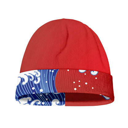 Red Sun Japanese Wave Print Beanie