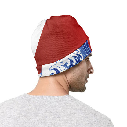 Red Sun Japanese Wave Print Beanie