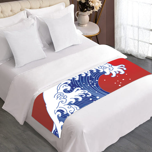Red Sun Japanese Wave Print Bed Runner