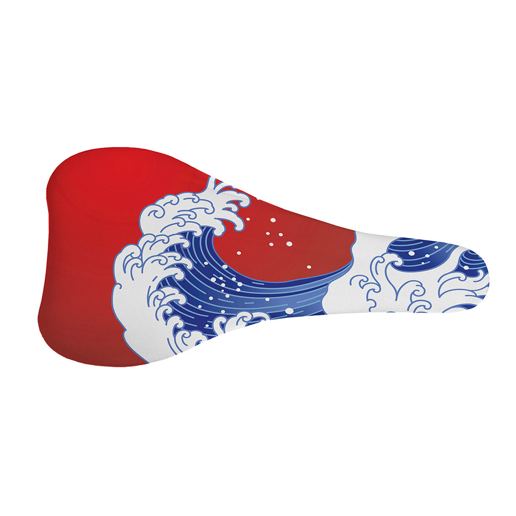 Red Sun Japanese Wave Print Bicycle Seat Cover
