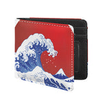 Red Sun Japanese Wave Print Bifold Wallet
