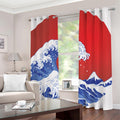 Red Sun Japanese Wave Print Dimout Grommet Curtains