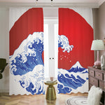 Red Sun Japanese Wave Print Blackout Pencil Pleat Curtains