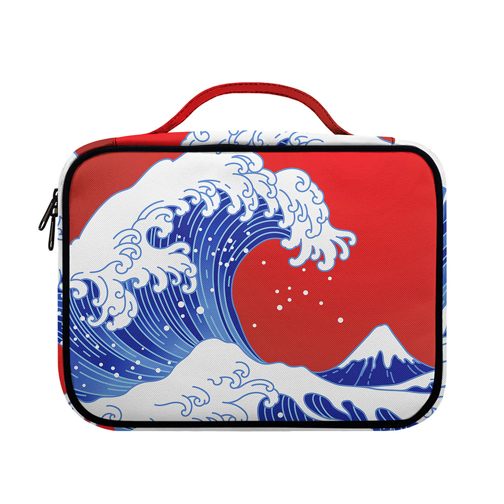Red Sun Japanese Wave Print Briefcase Bible Bag