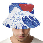 Red Sun Japanese Wave Print Bucket Hat