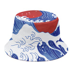 Red Sun Japanese Wave Print Bucket Hat