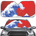 Red Sun Japanese Wave Print Car Windshield Sun Shade