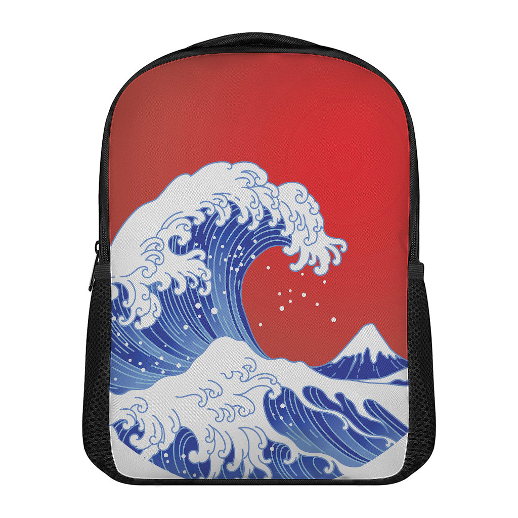 Red Sun Japanese Wave Print Casual Backpack