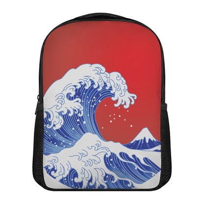 Red Sun Japanese Wave Print Casual Backpack
