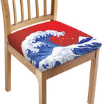 Red Sun Japanese Wave Print Chair Cushion Cover
