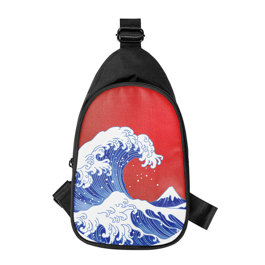 Red Sun Japanese Wave Print Chest Bag