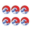 Red Sun Japanese Wave Print Coaster Set