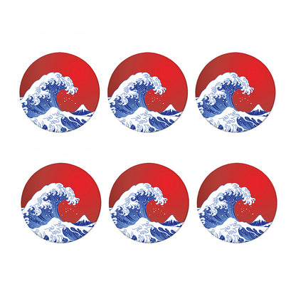 Red Sun Japanese Wave Print Coaster Set