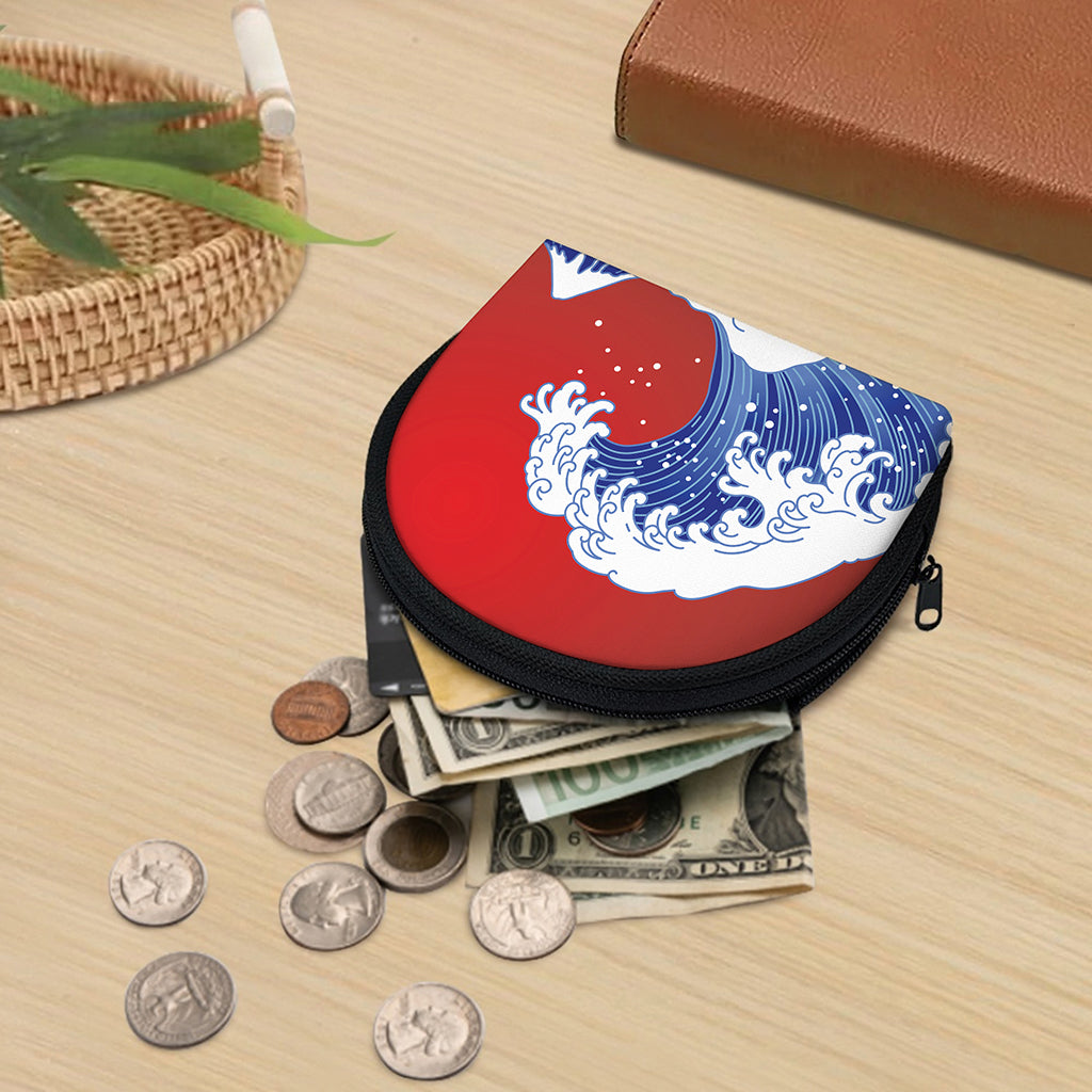 Red Sun Japanese Wave Print Coin Purse
