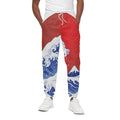Red Sun Japanese Wave Print Cotton Sweatpants