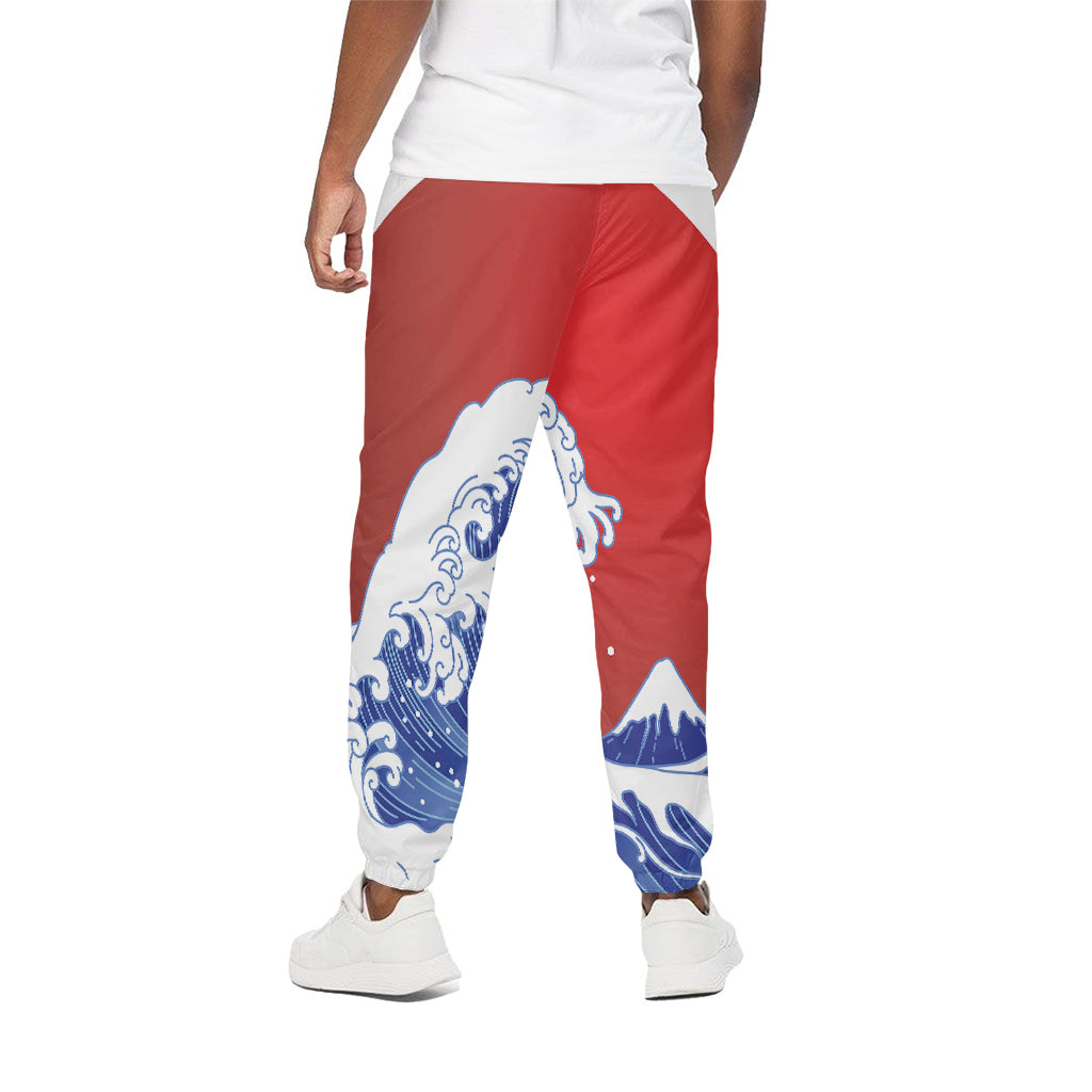 Red Sun Japanese Wave Print Cotton Pants