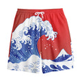 Red Sun Japanese Wave Print Cotton Shorts