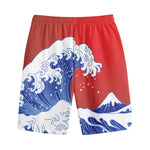 Red Sun Japanese Wave Print Cotton Shorts