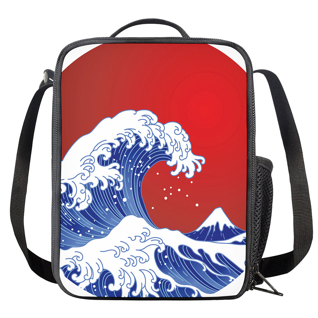Red Sun Japanese Wave Print Crossbody Lunch Bag