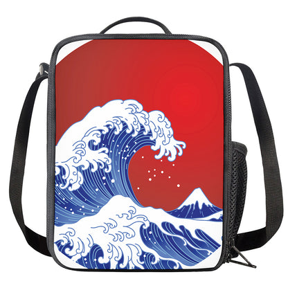 Red Sun Japanese Wave Print Crossbody Lunch Bag