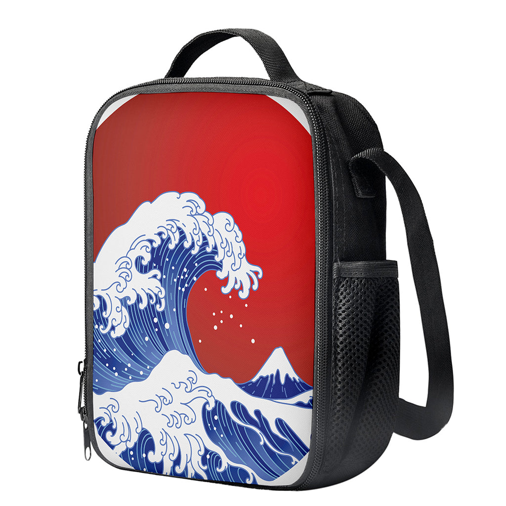 Red Sun Japanese Wave Print Crossbody Lunch Bag