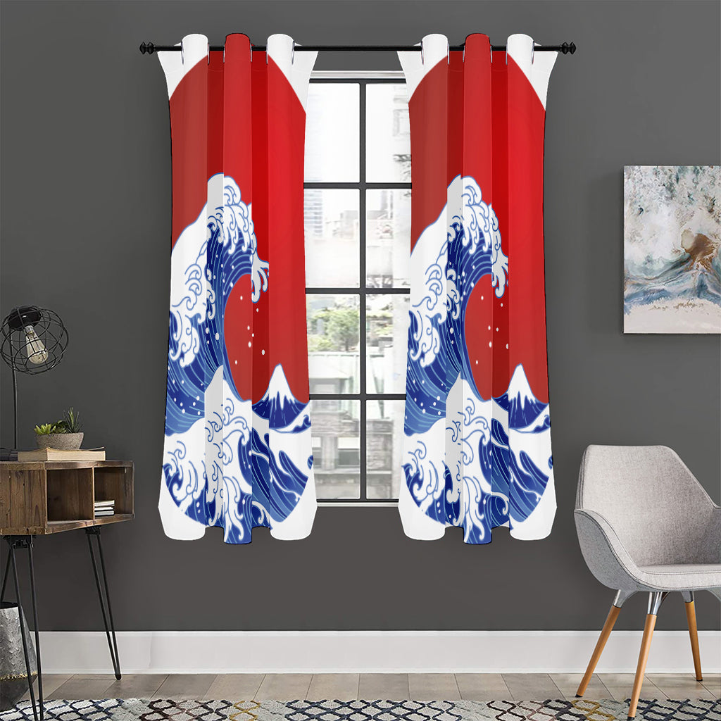 Red Sun Japanese Wave Print Curtain