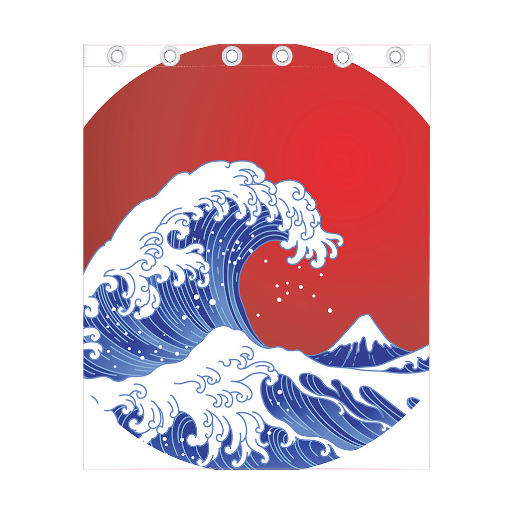 Red Sun Japanese Wave Print Curtain