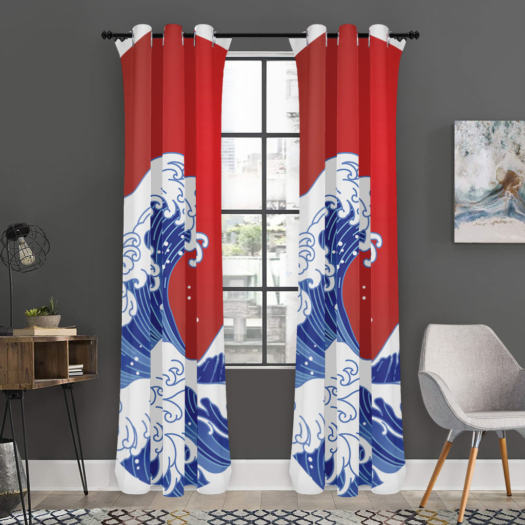 Red Sun Japanese Wave Print Curtain