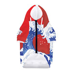 Red Sun Japanese Wave Print Dog Zip Up Hoodie