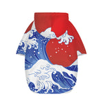 Red Sun Japanese Wave Print Dog Zip Up Hoodie