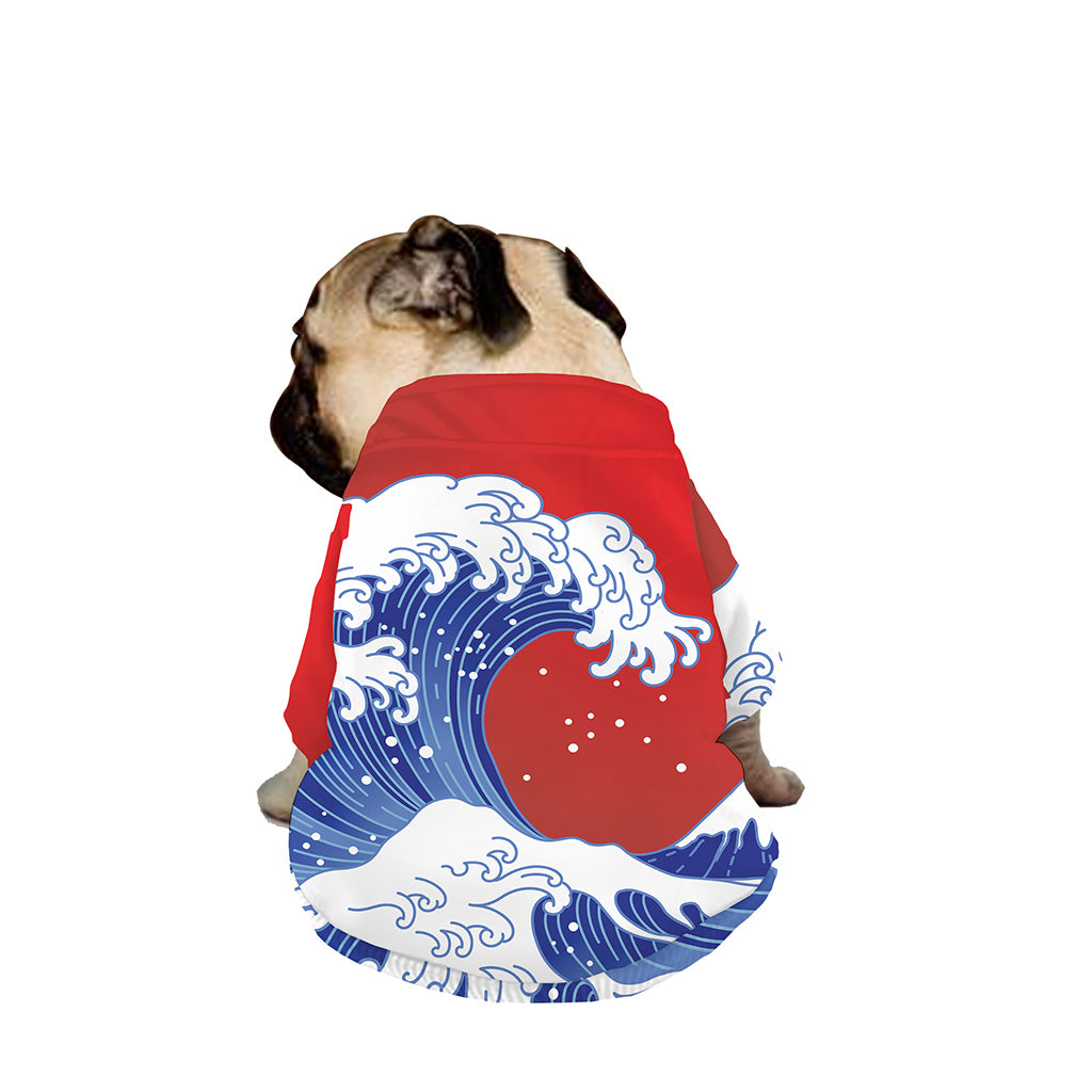 Red Sun Japanese Wave Print Dog Zip Up Jacket