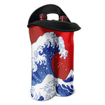 Red Sun Japanese Wave Print Double Neoprene Wine Tote