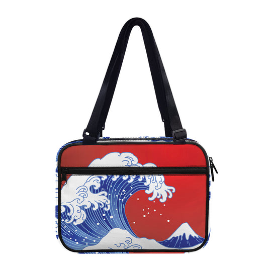 Red Sun Japanese Wave Print Double Strap Bible Bag