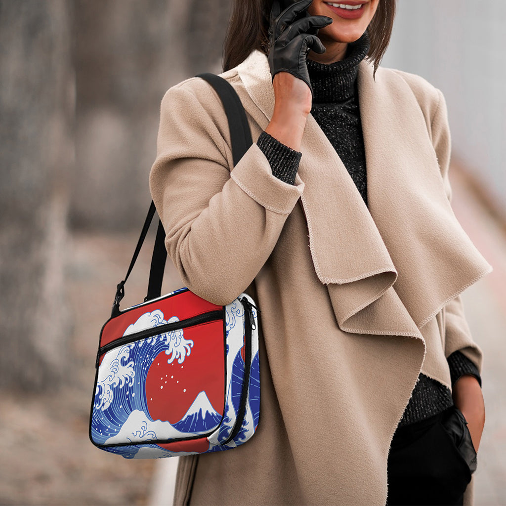 Red Sun Japanese Wave Print Double Strap Bible Bag