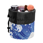 Red Sun Japanese Wave Print Drawstring Makeup Bag