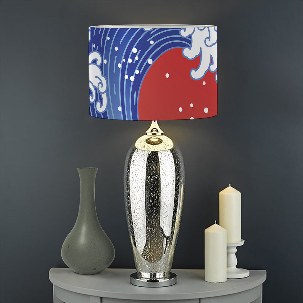 Red Sun Japanese Wave Print Drum Lamp Shade