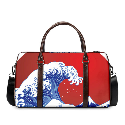 Red Sun Japanese Wave Print Duffle Bag
