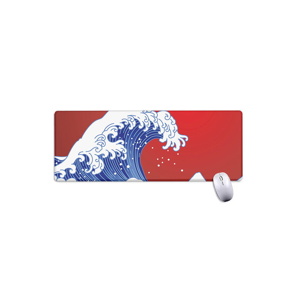 Red Sun Japanese Wave Print Extended Mouse Pad
