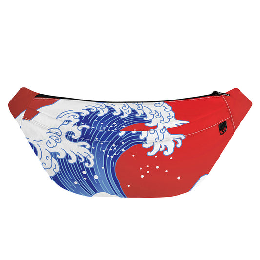 Red Sun Japanese Wave Print Fanny Pack