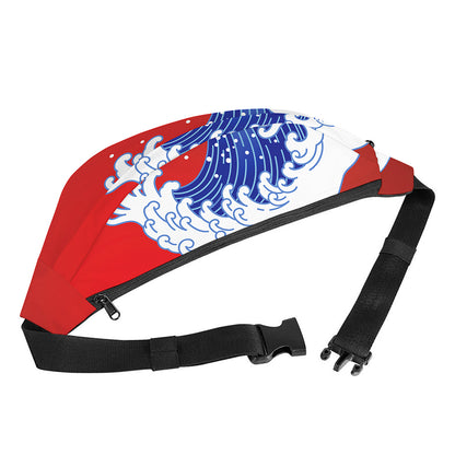 Red Sun Japanese Wave Print Fanny Pack