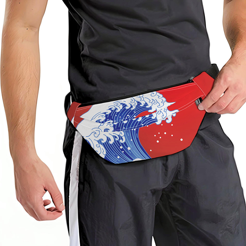 Red Sun Japanese Wave Print Fanny Pack