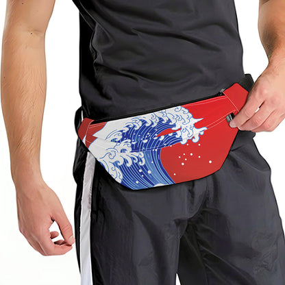 Red Sun Japanese Wave Print Fanny Pack