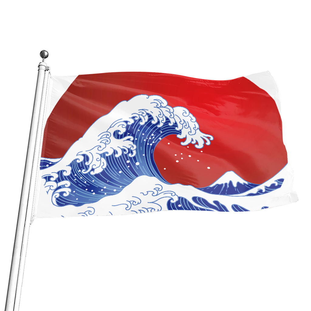 Red Sun Japanese Wave Print Flag