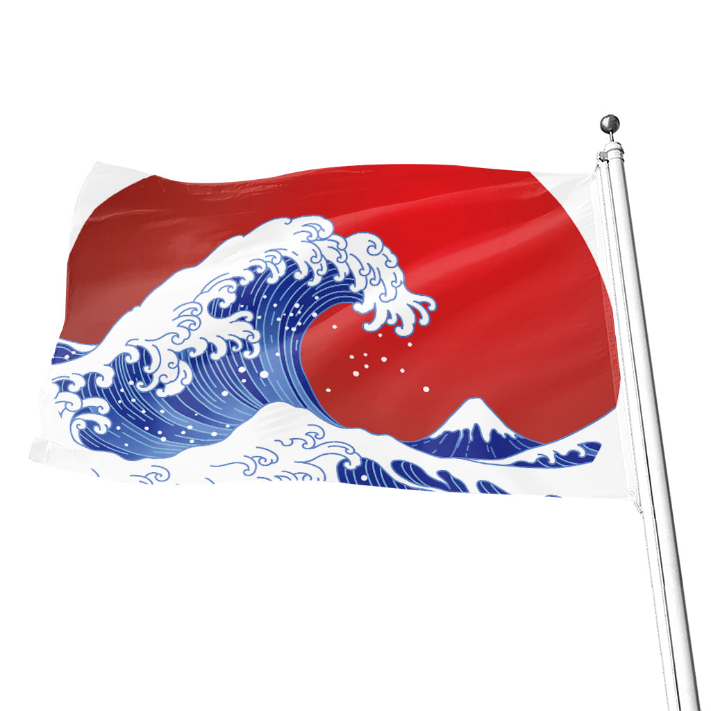 Red Sun Japanese Wave Print Flag