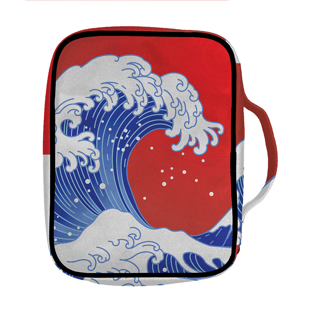 Red Sun Japanese Wave Print Front Pocket Bible Bag