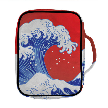 Red Sun Japanese Wave Print Front Pocket Bible Bag