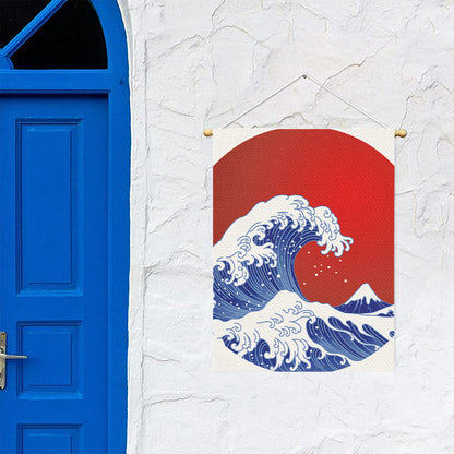 Red Sun Japanese Wave Print Garden Flag