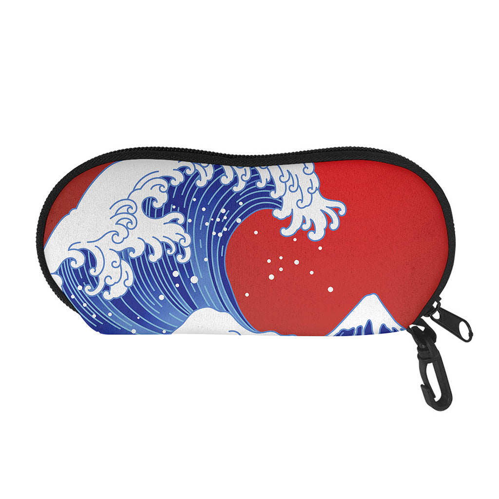 Red Sun Japanese Wave Print Glasses Case