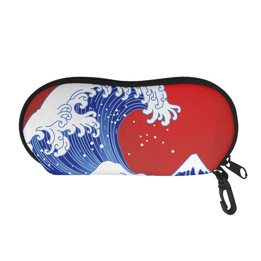 Red Sun Japanese Wave Print Glasses Case
